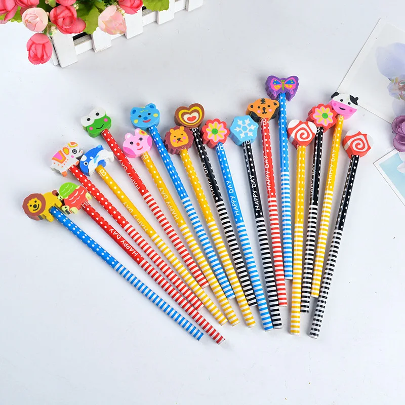 5 Pcs / lot wooden pencil HB pencil with eraser children\'s drawing pencil school writing stationery