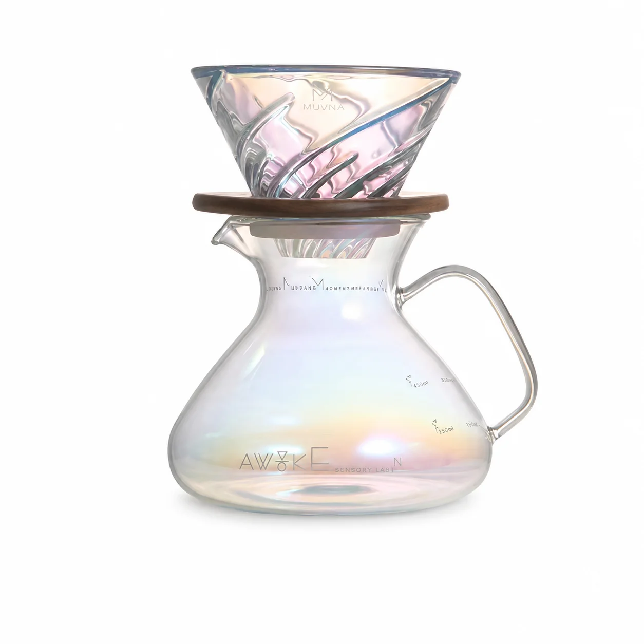 MUVNA Pour Over Coffee Set, Arc-Shaped Glass Sharing Pot & Carafe - Essential Hand Drip Brewing Accessories for Coffee Lovers