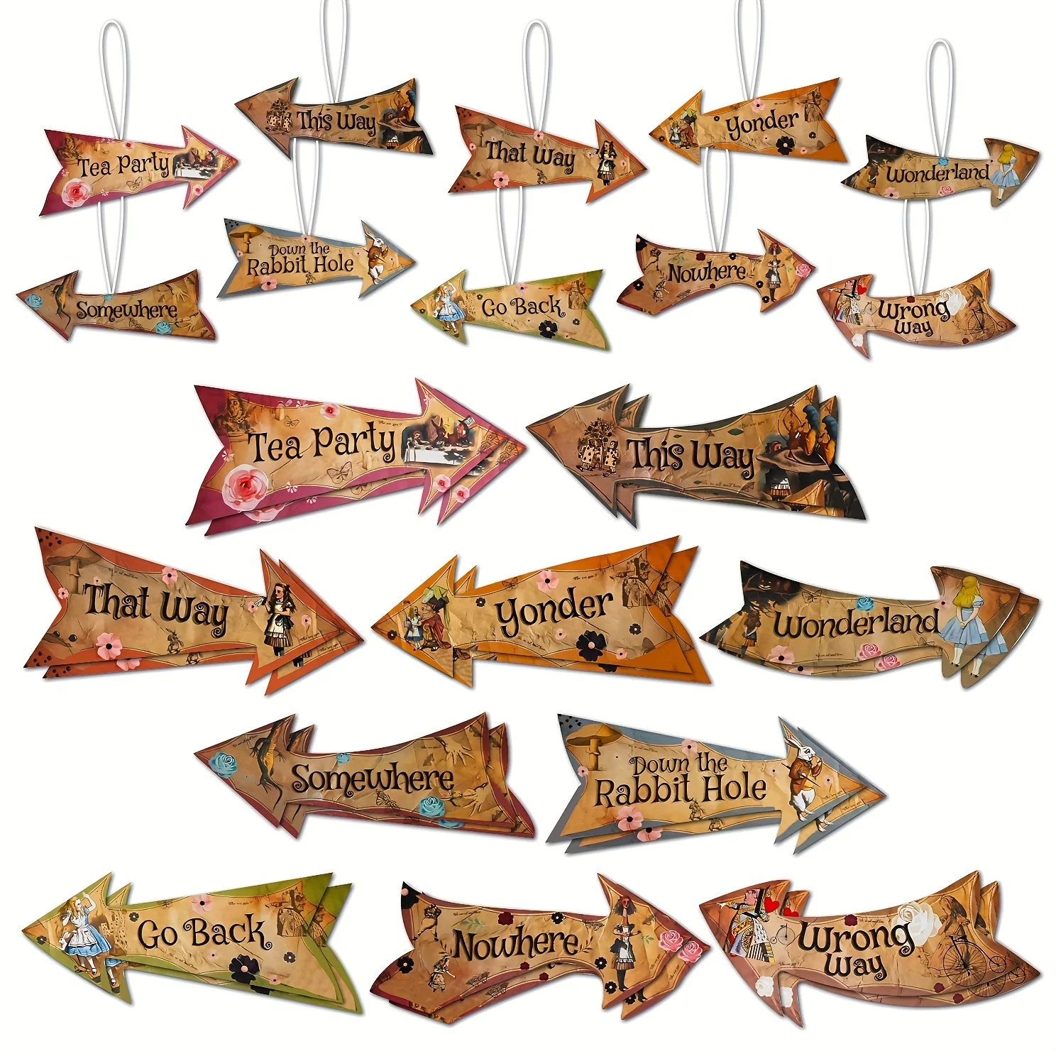 Alice in Wonderland Party Vintage Style Arrow Signs/Mad Hatters Tea Party Props Pack of 10 Signs