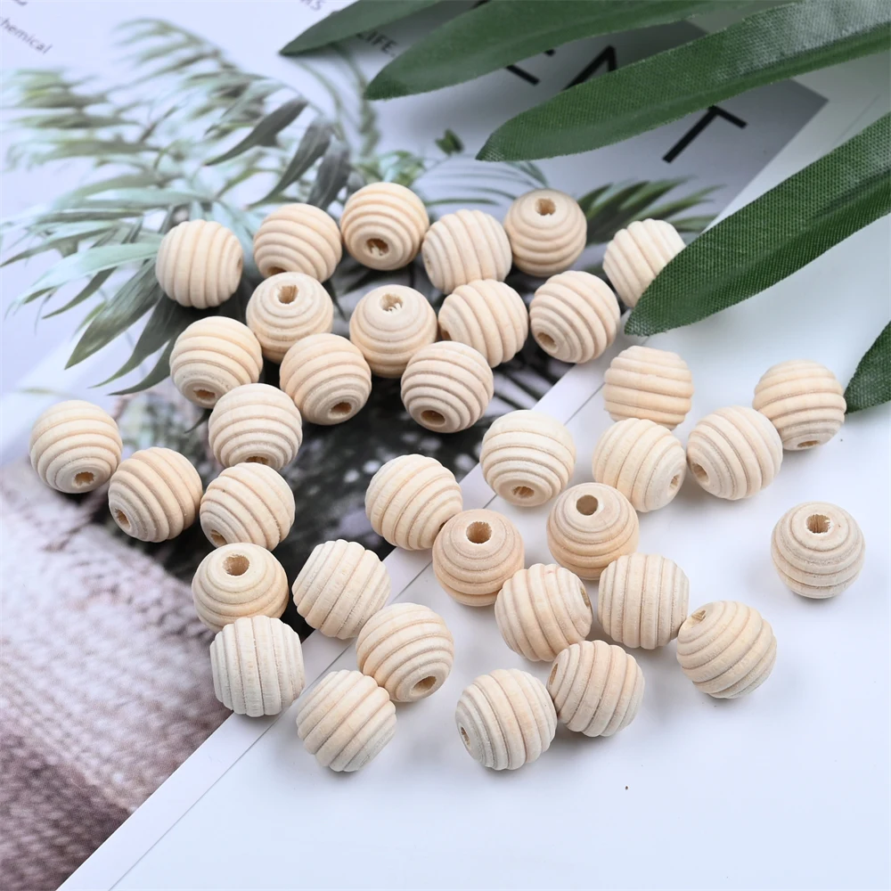 18mm Natural Unfinished Threaded Wooden Beads Round Wood Honeycomb Beads for Jewelry Making DIY Bracelet Tassel Craft