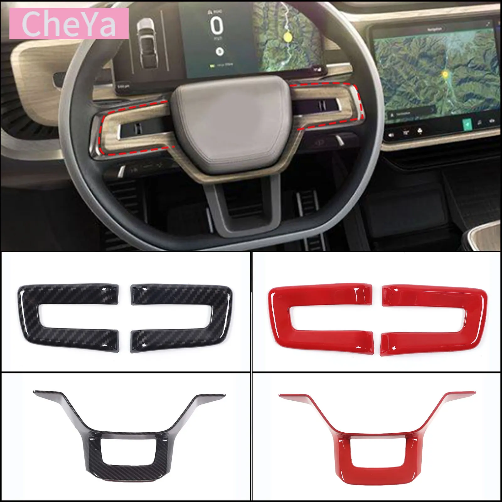 

ABS Carbon Fiber Car Steering Wheel Button Frame Decorative Cover for Rivian R1T R1S 2020-2023 Interior Modification Accessories