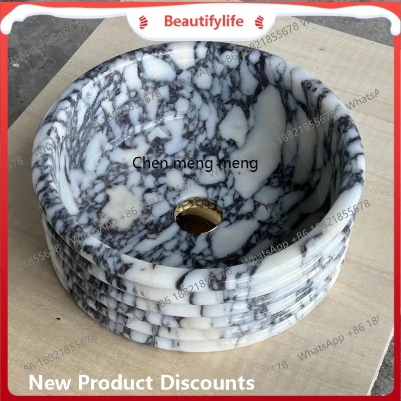 B67 Italian light luxury high-end natural marble wash basin, single basin on the table, bathroom wash basin