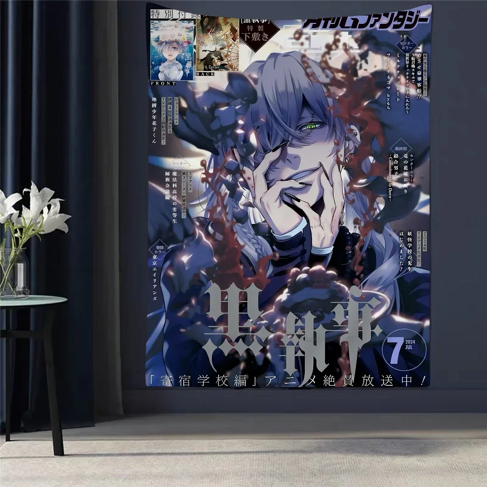 Black Butler Printed Large Wall Tapestry Hanging Tarot Hippie Wall Rugs Dorm Cheap Hippie Wall Hanging