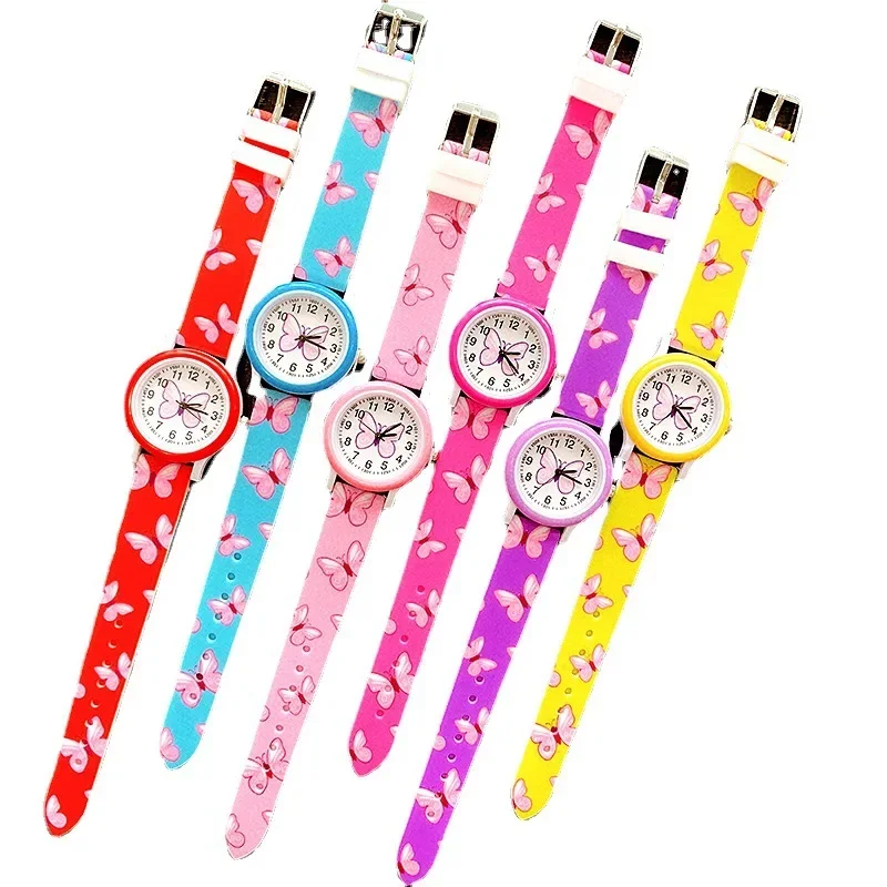 New Fashion Lovely Girls Watches Butterfly Printing Silicone Jelly Quartz Watches for Kids Children Girls Students Party Gifts