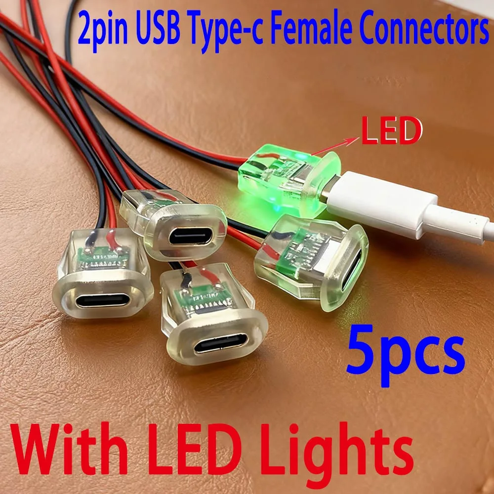 

25pcs 2P USB Type c 5A lnput type Charging Socket With LED lights plate Waterproof USB-C Power port Type-c Female Connector Jack