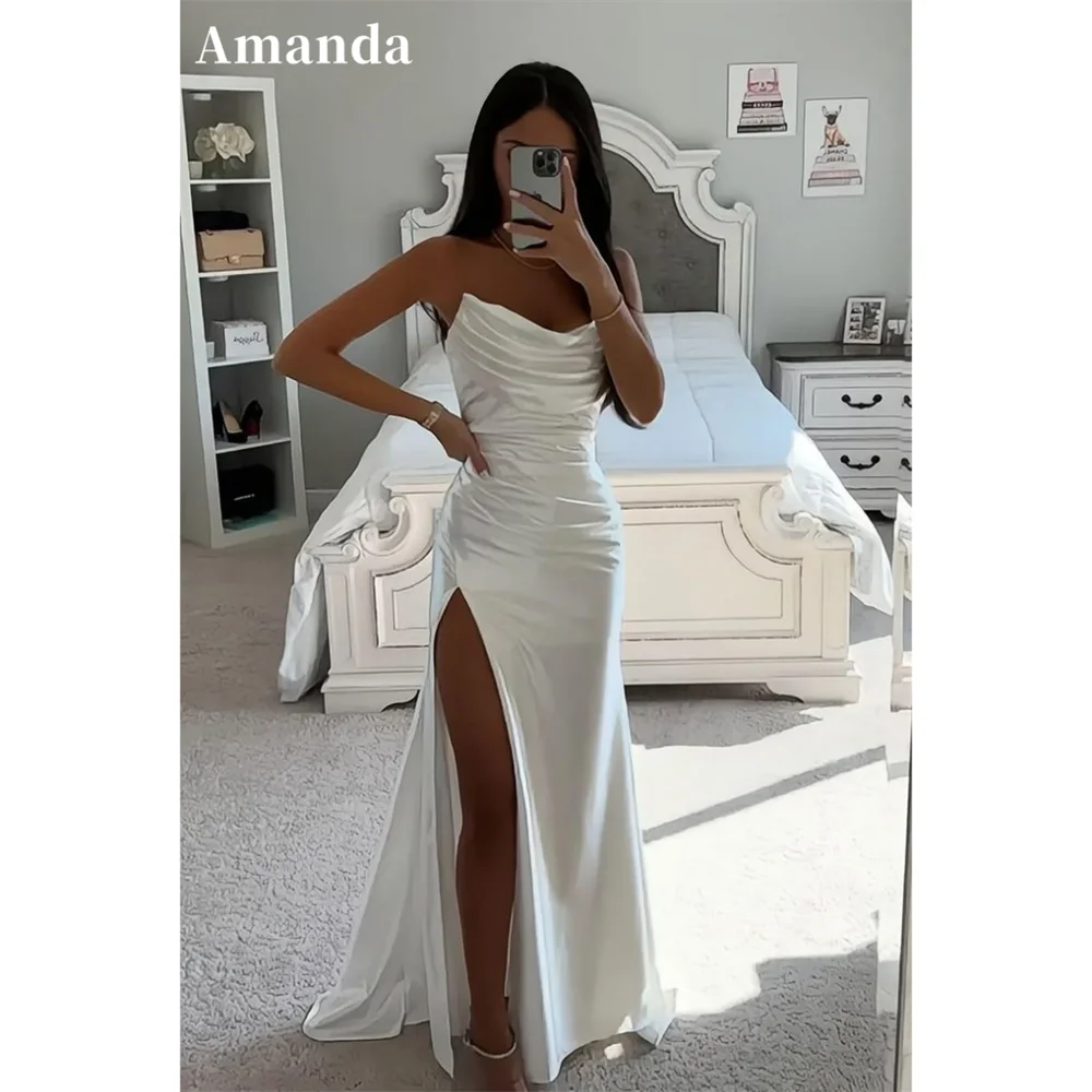 Amanda Ivory White Off Shoulder Prom Dress 2024 Sexy Side High Split Quinceanera Dress Blackgail Sleeveless vestidos de fiesta