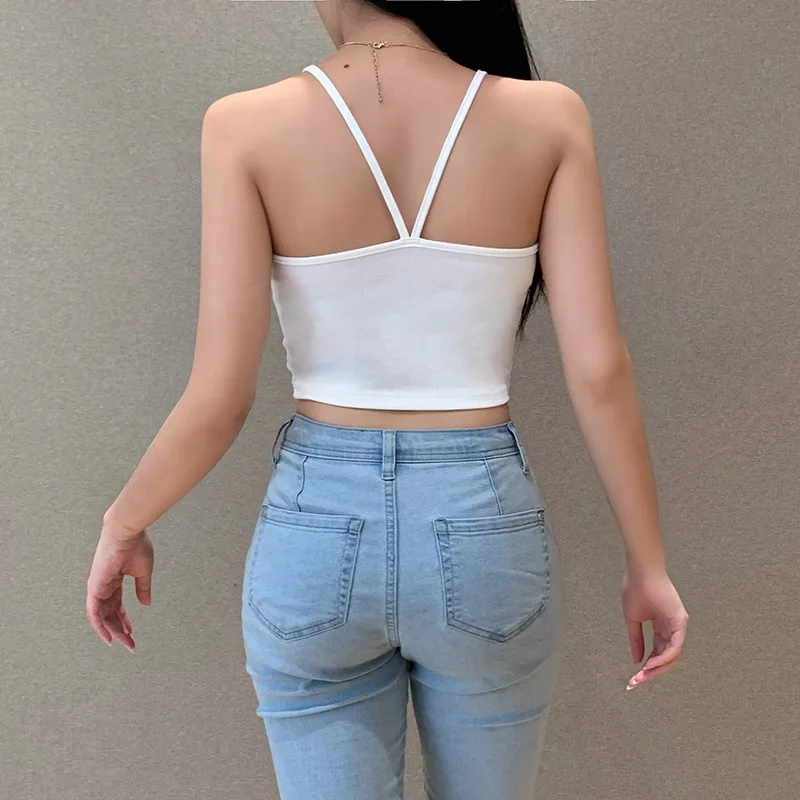 2023 New Pure Color Simple Crop Top Low-cut Sexy Threaded Female Camisole Silm Sports and Casual Y2k Style Women