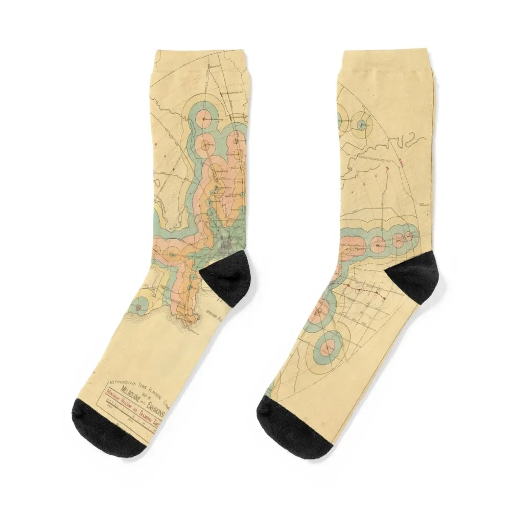 Vintage Melbourne Railway Transit Time Map (1922) Socks short anti slip football Man Socks Women's