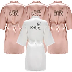 Wedding Party Team Bride Robe With Black Letters Kimono Satin Pajamas Bridesmaid Bathrobe