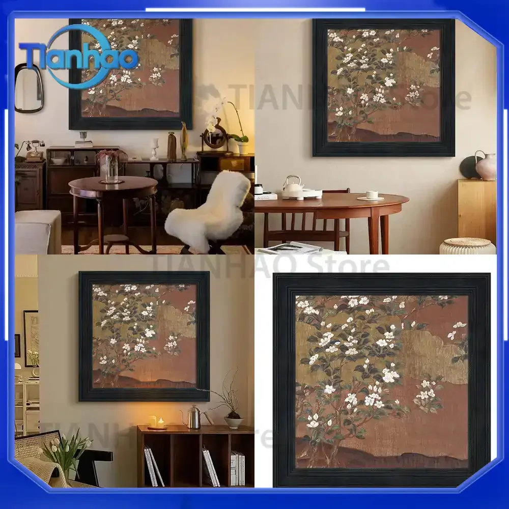 Hand-painted Vintage Oil Painting for Living Room Sofa Wall Decoration in Song Dynasty Aesthetic Floral Style for American