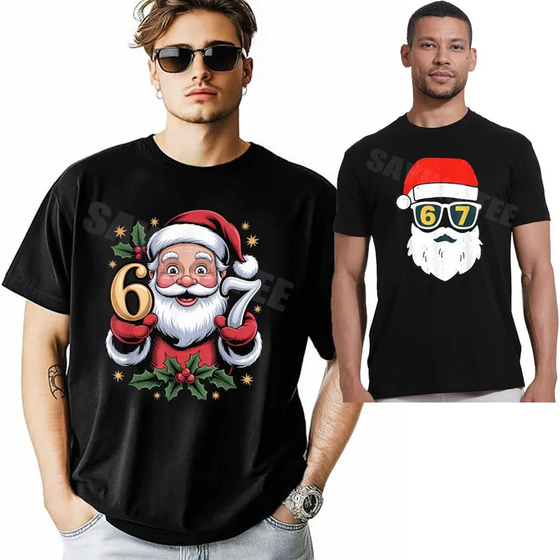 Christmas 67 Funny Xmas Six Seven Ugly Sweater 6-7 T-Shirt Y2k Santa Face Graphic Christmas Tee Novelty Gift Short Sleeve Outfit