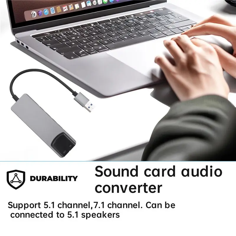 6-In-1 Computer Sound Card 5.1 USB External Sound Card Multi-Function Audio Converter For Notebook Aluminum Sound Card Durable U