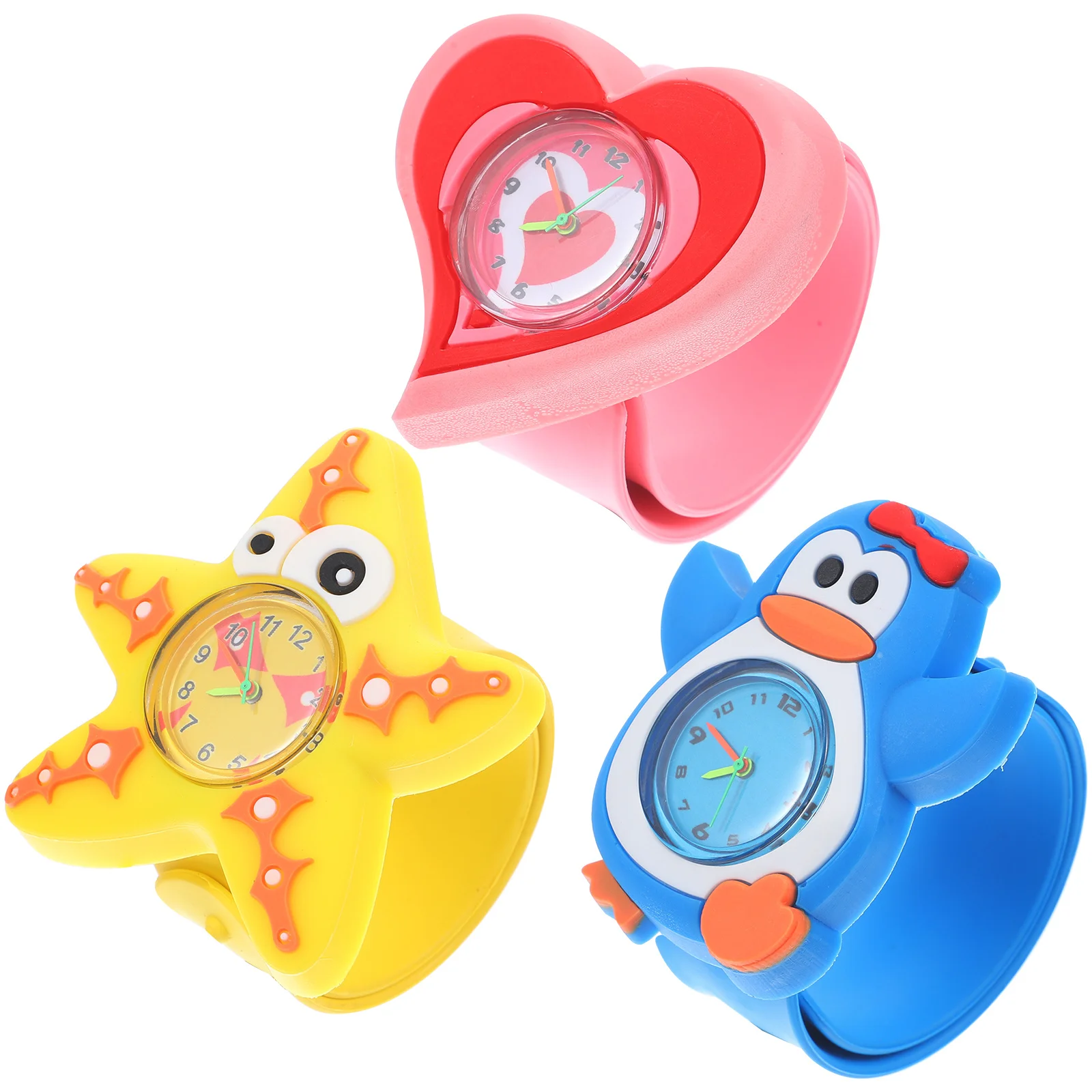 

3pcs Kids Cartoon Silicone Band Clear Arabic Numerals 3D Design Lovely Wrist Watch For Children Students Patting Watch