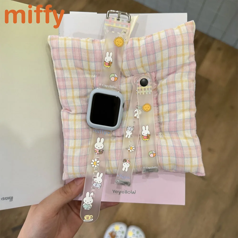 Kawaii Miffy Cute Iwatch S10 Watch Strap Cartoon Rabbit Printing Silicone Apple Wrist Watch Accessory Girl Festival Gift