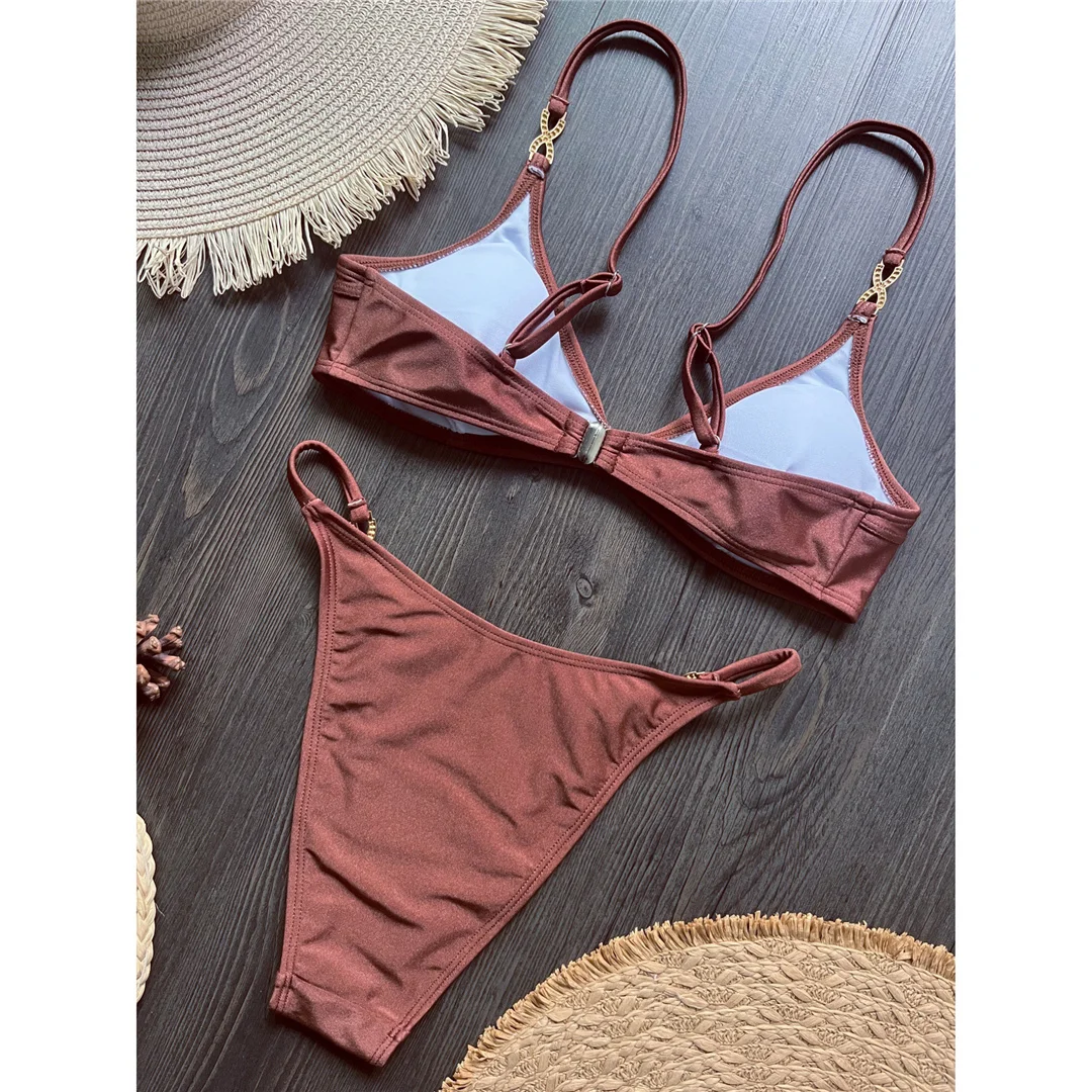 10 Farben, V-Ausschnitt, mit Strasssteinen verzierter Bikini, Damen-Badeanzug, zweiteiliges Bikini-Set, gepolsterter Badeanzug, Badebekleidung, Modell V8138. – Detail 7