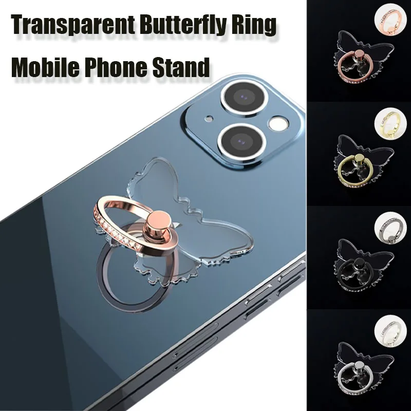 

Держатель для кольца с бриллиантом-бабочкой 360° ° Вращающаяся прозрачная ручка для телефона, складная подставка для iPhone 15, 14, 13, 12, все смартфоны