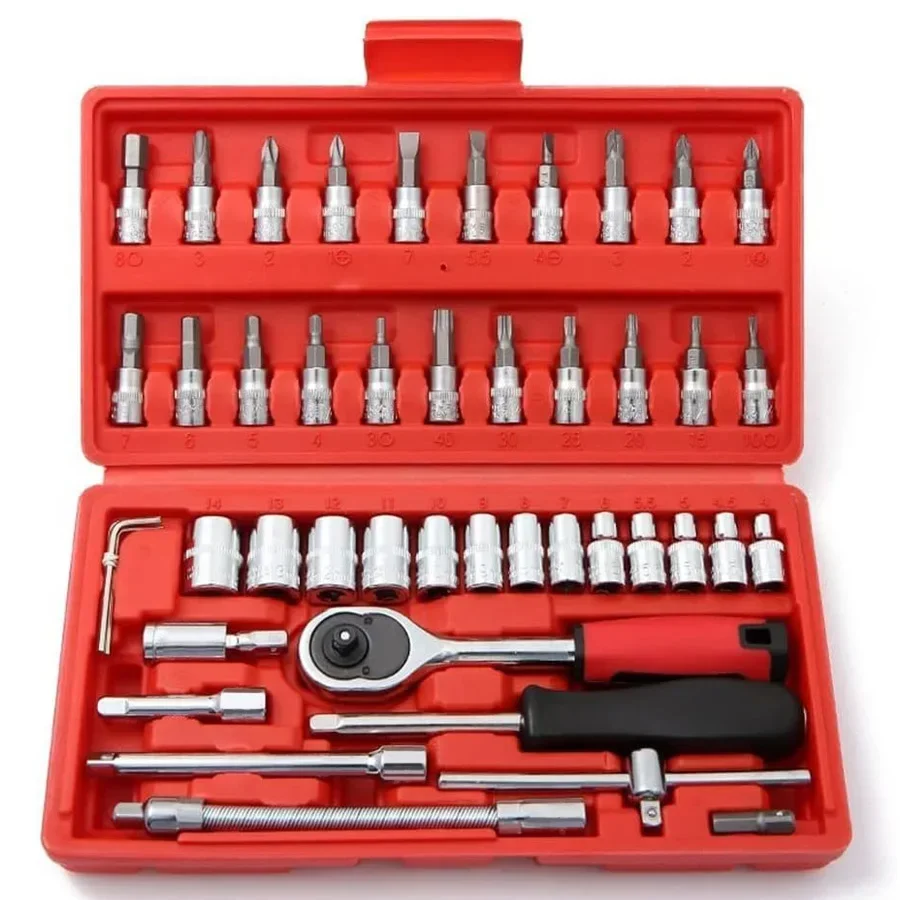 

NNEW 46/53pcs Drive Socket Set 1/4 Inch Ratchet Wrench Set with Sockets Metric Hex Bit Socket Set Mechanic Tool Kits Auto Repair