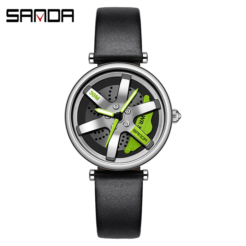 SANDA P1073 Fashion Luxury Casual Simple Ladies Daily Dress Leather Wristwatch 360 Rotating Dial Waterproof Quartz Female Clock