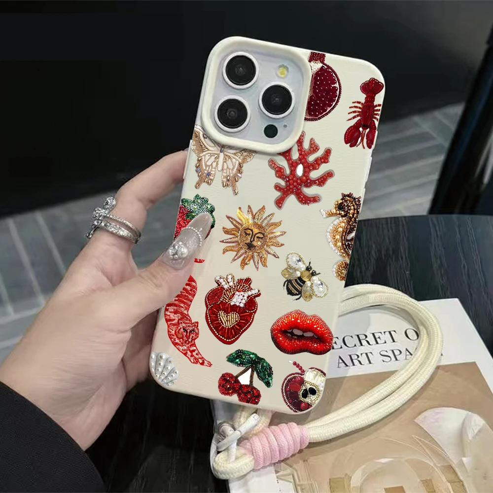 Luxuriöse Collage-Handschlaufenhülle für iPhone 13 14 Pro Max Hüllen iPhone 11 12 17 ProMax 13 15 Plus XR mit Lanyard Weiche Abdeckung – Detail 1