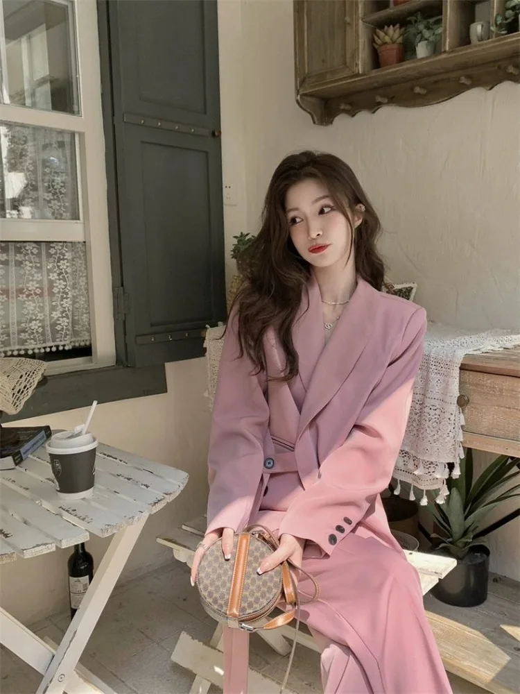 Insozkdg completo da donna Set versione coreana temperamento Set professionale abiti larghi in stile britannico abbigliamento donna con lacci
