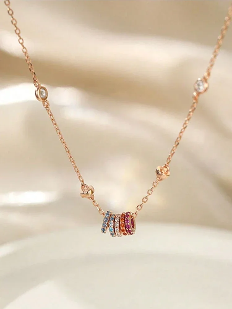 925 Sterling Silver Simplicity Classic Lucky Rainbow Zircon Necklace For Women Anniversary Party High Quality Fine Jewelry