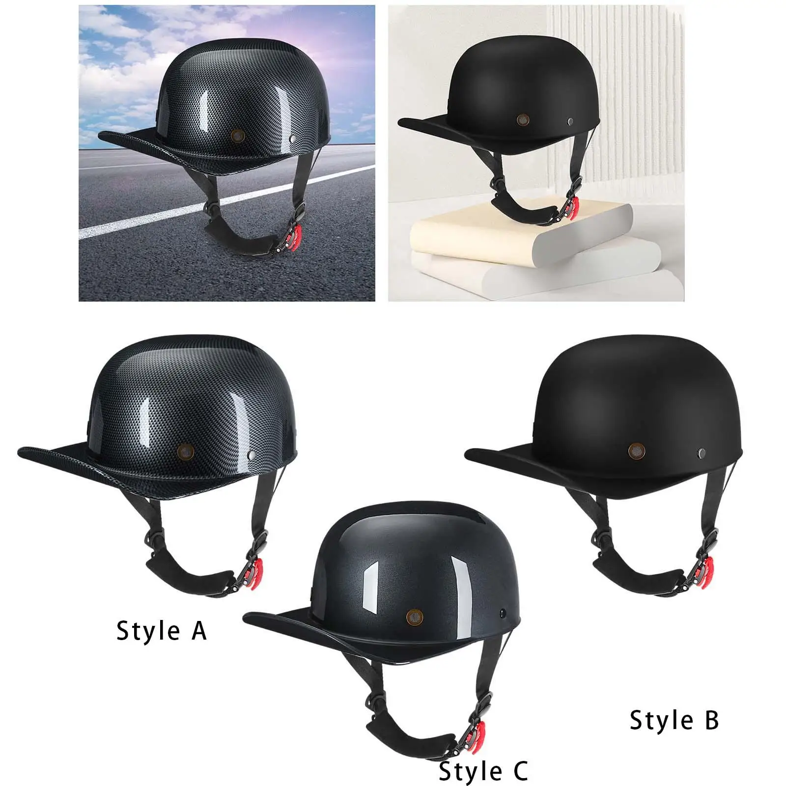 Casco de motocicleta Gorra estilo béisbol Medio casco para hombres y mujeres Durable