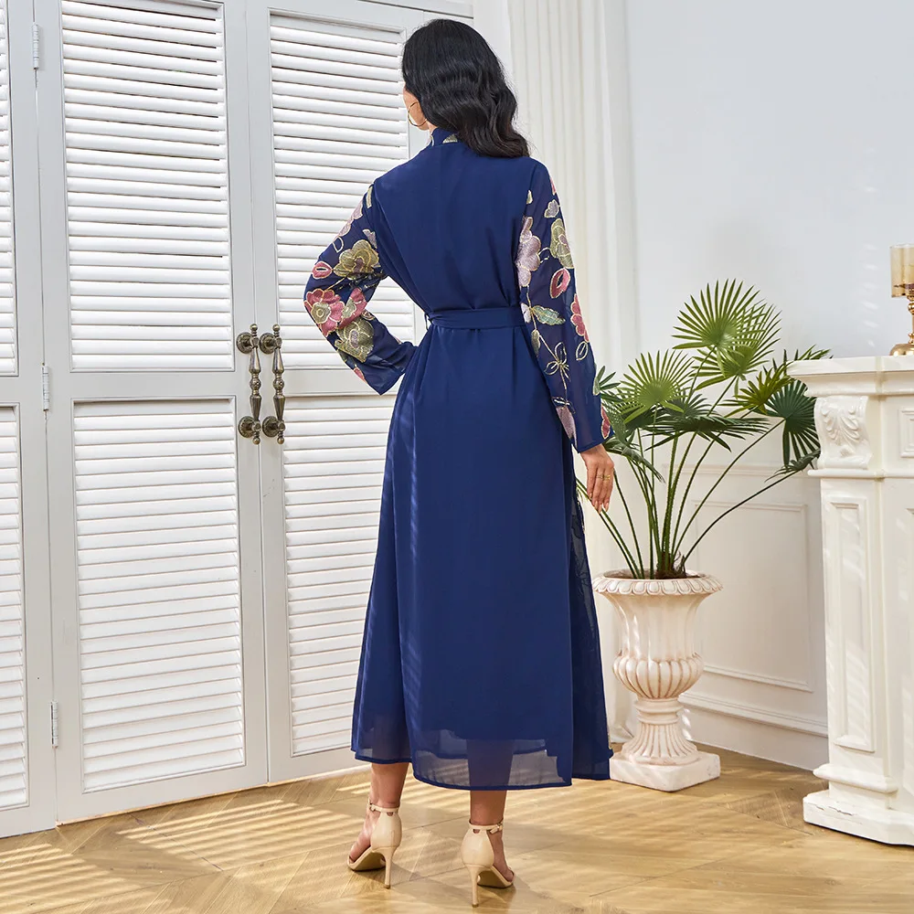 Robe ethnique musulmane libyenne pour femme, broderie perlée, motif de fleurs, mode, MT216