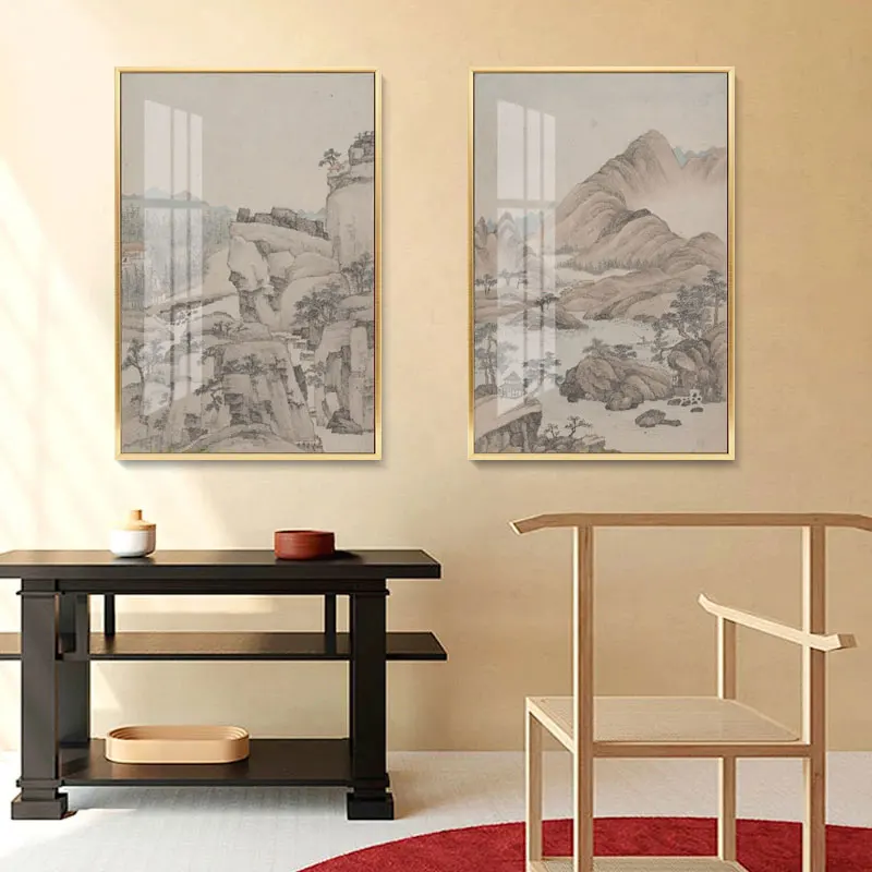 Landscape Mountain Traditional Chinese Style Print Painting Wall Art Picture Poster on Canvas for Living Room Office Home Decor1