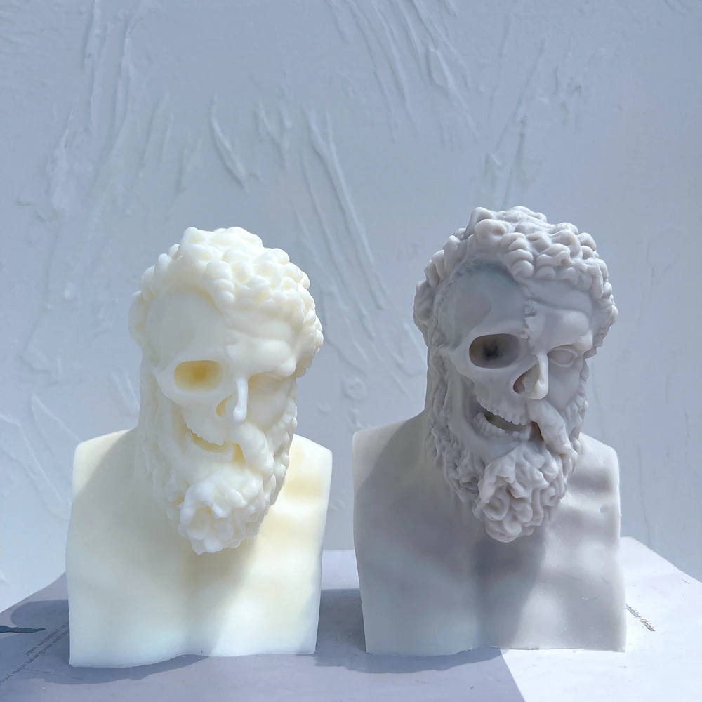 

Unique Half Skull Sculpture Soy Wax Candle Mould Man Bust Statue Silicone Mold Greek Mythology Home Decor