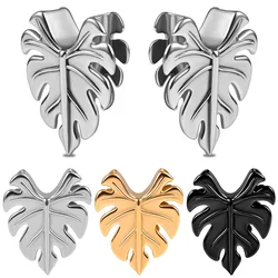 Vankula 2PCS New Fashion Leaves Saddle Ear Plugs Tunnels Stainless Steel Earrings Gauges for Ears Expander Body Piercing Jewelry