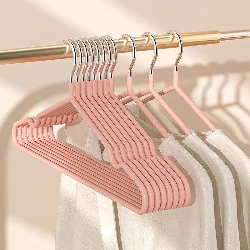 10pcs Metal Traceless No-slip Clothes Hangers Durable Strong Clothes Racks Bedroom Clothing Hanging Supplies Household Organizer
