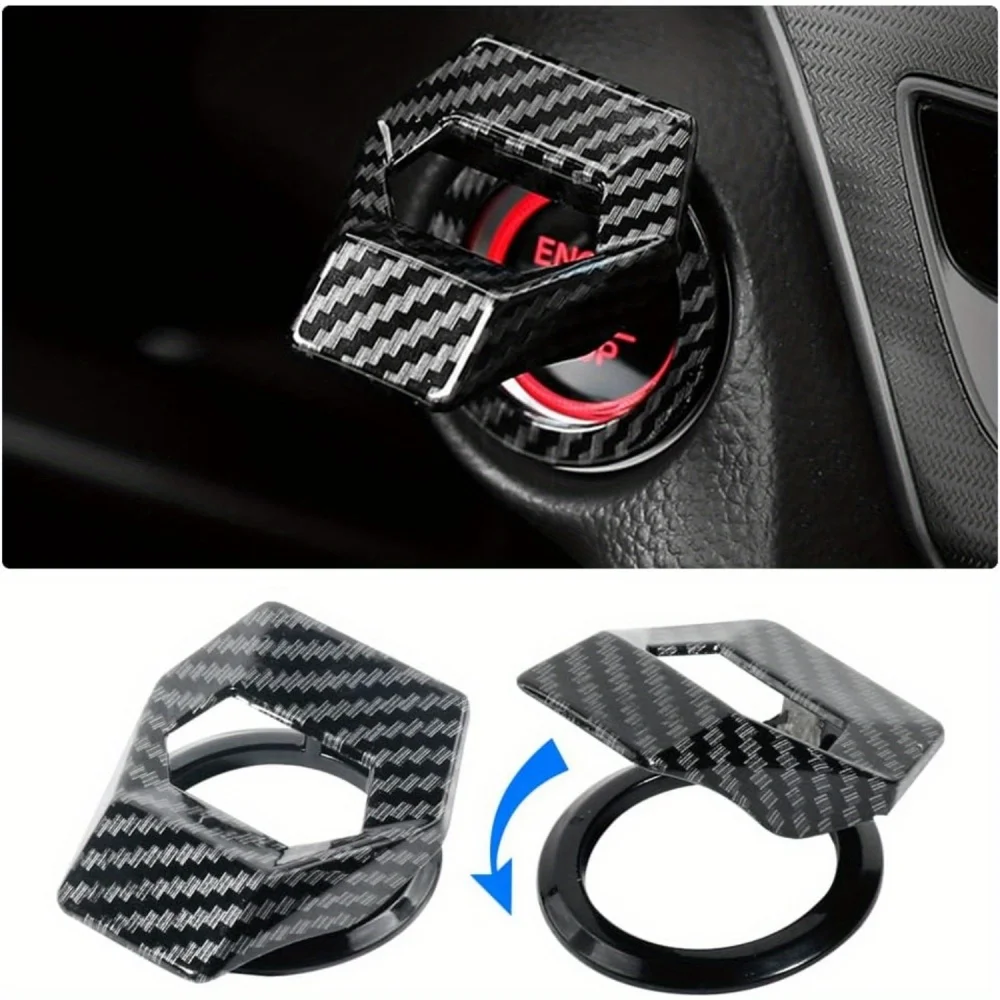 1Pcs Car Interior One-Key Start Ignition Engine Stop Push Switch Button Protective Cover Decoration Sticker Accessories