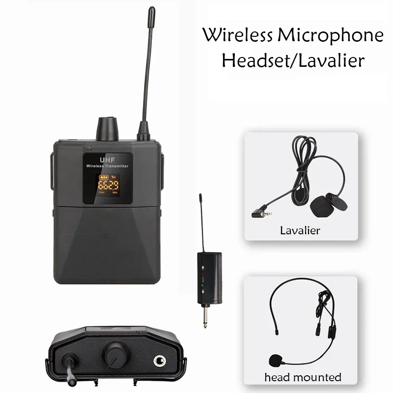 

UHF Wireless Headset Microphone with Transmitter Receiver LED Digital Display Bodypack Transmitter for Performance no Battery