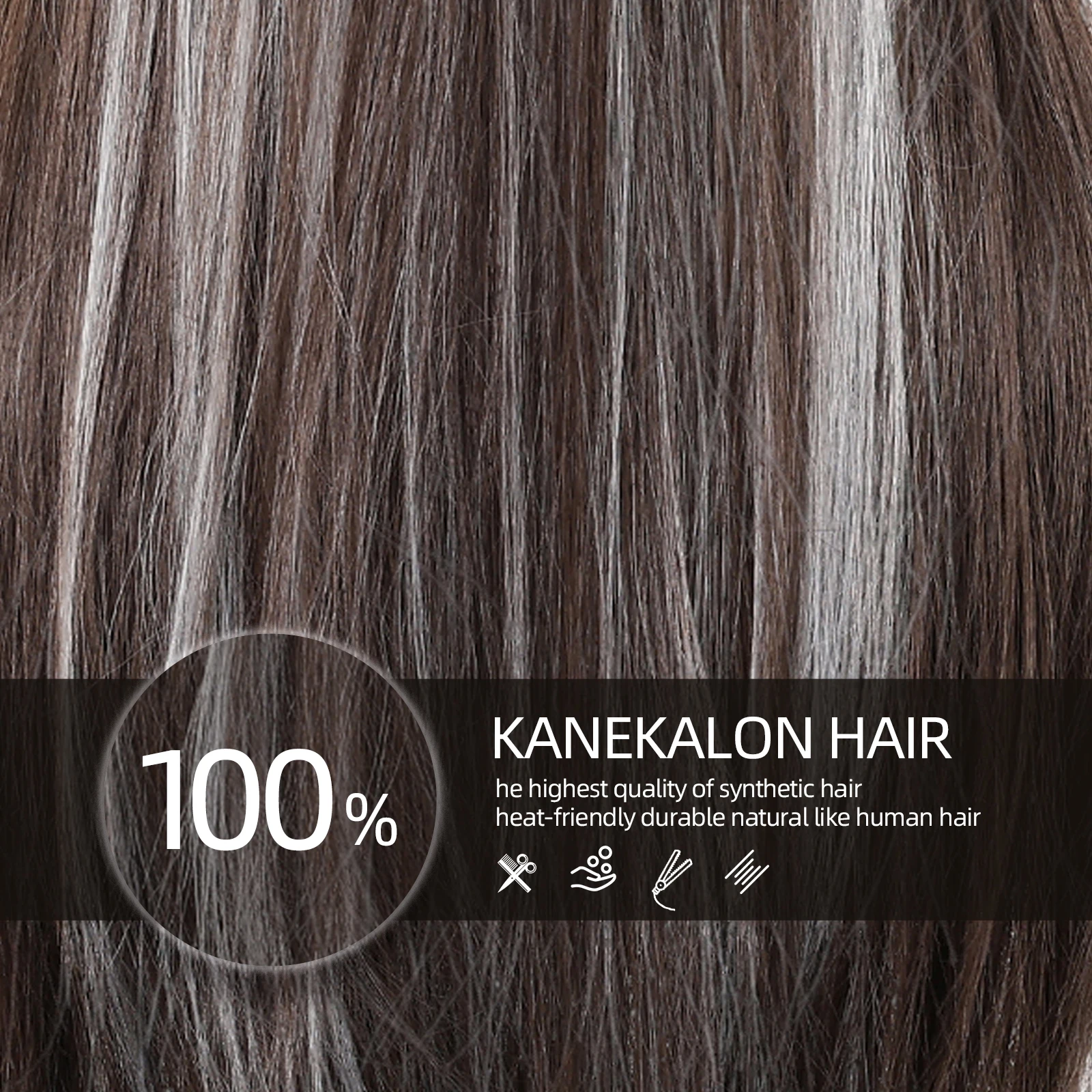 DWY Long Straight Synthetic Lace Wigs for Women Dark Brown with White Highlight Layered Wig Lace Front Natural Hairline Cosplay