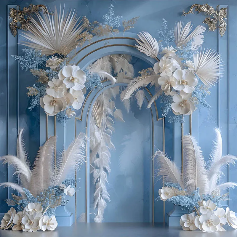 Mehofond fotografia fundo vintage arco porta flor retrato maternidade azul casamento arte da parede textura foto pano de fundo estúdio