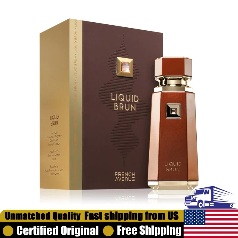 

French Avenue Liquid Brun Eau de Parfum Spray 3.4 Oz Lasting Amber Vanilla Spicy Cologne for Men 100 ML Premium Arabian Perfume