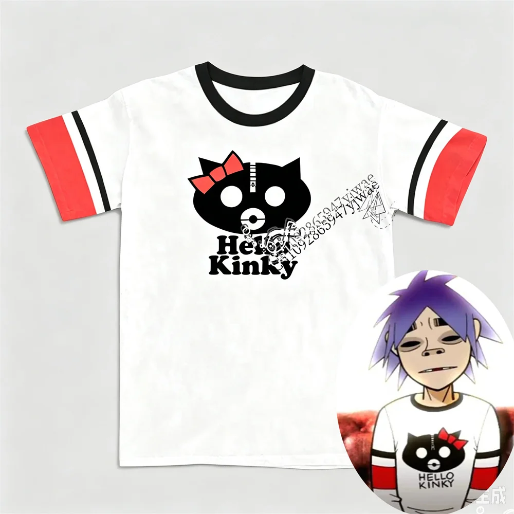 Gorillaz-2D Hello Kinky T-shirt Same Style Printed Short Sleeve Casual Streetwear Top Fan Gift Tee Summer Men's Women's T-shirts