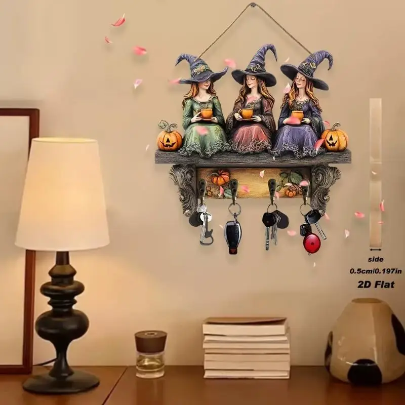 Neuer Halloween-Anhänger, flache dekorative Holzornamente, Schlüsselhalter, dekorativer Holzanhänger – Detail 4