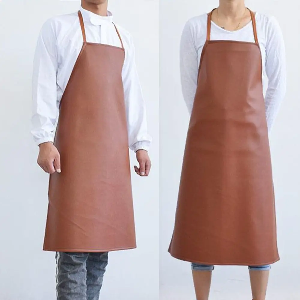 

Reusable Thickened PU Leather Apron 95/120cm Oil Resistant Work Apron Waterproof Acid Resistant Kitchen Apron Industrial Use