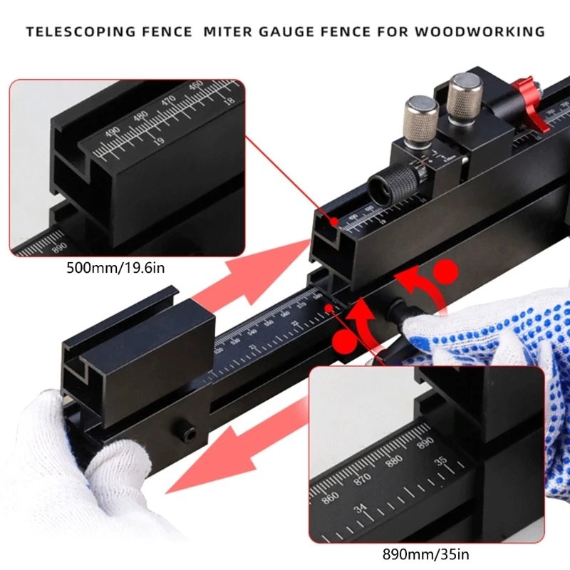 Trilho t track slot com escala lasers para marcenaria, ajustável 560mm a 941mm