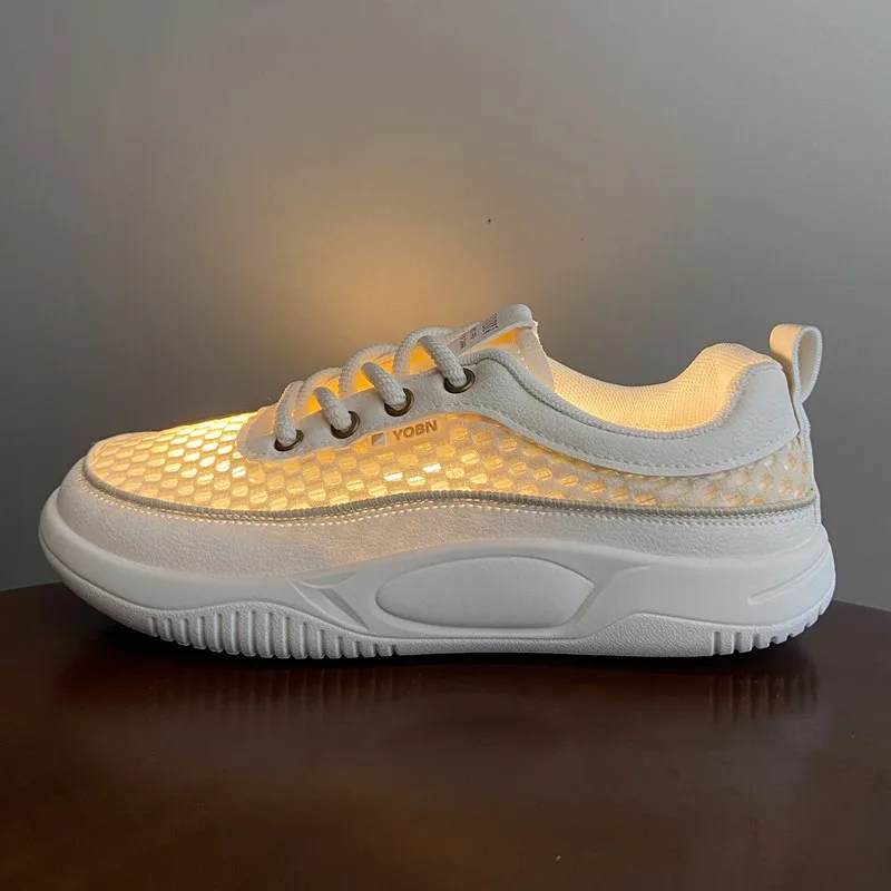 

Women Flat Platform Shoes Summer Hollow Out Breathable Women Lace-Up Casual Sneakers Women Versatile Board Shoes Beige Fashion