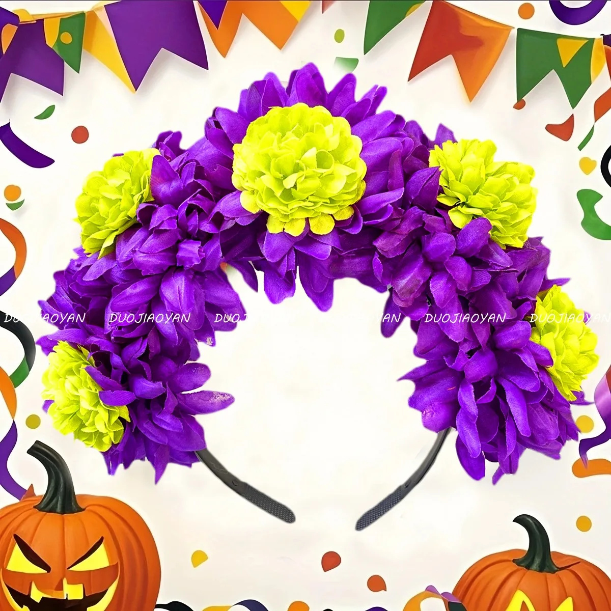 يوم الموتى عقال خفيفة الوزن فو أقحوان عصابة رأس مهرجان الهالوين ملحق نابض بالحياة للنساء دييا دي مورتوس