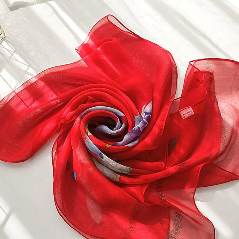 Georgette-bufanda de gasa con estampado de flores rosas para mujer, chal largo y fino, suave, para playa