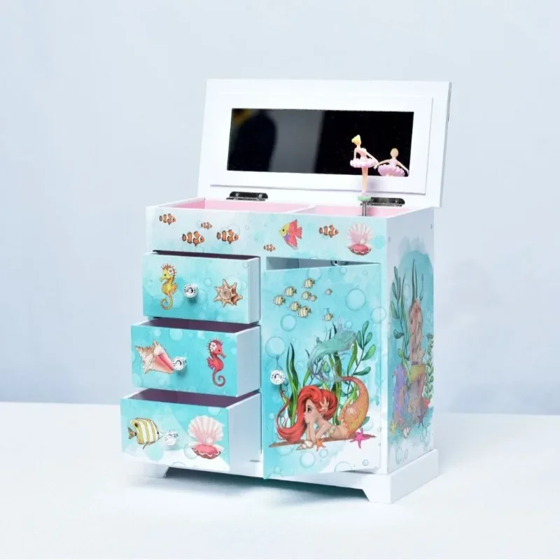 Large Ocean World Mermaid Music Box Drawer Jewelry Storage with Makeup Mirror Christmas Children's Day Valentine's Day Gift