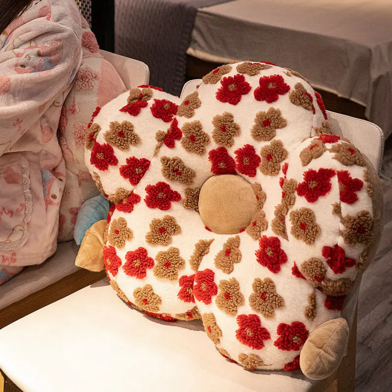 Flower Lamb Wool Cushion, Office Waist Protector,Home Nap Pillow,Car Seat Backrest,Fully Filled and Fitted To The Waist and Back