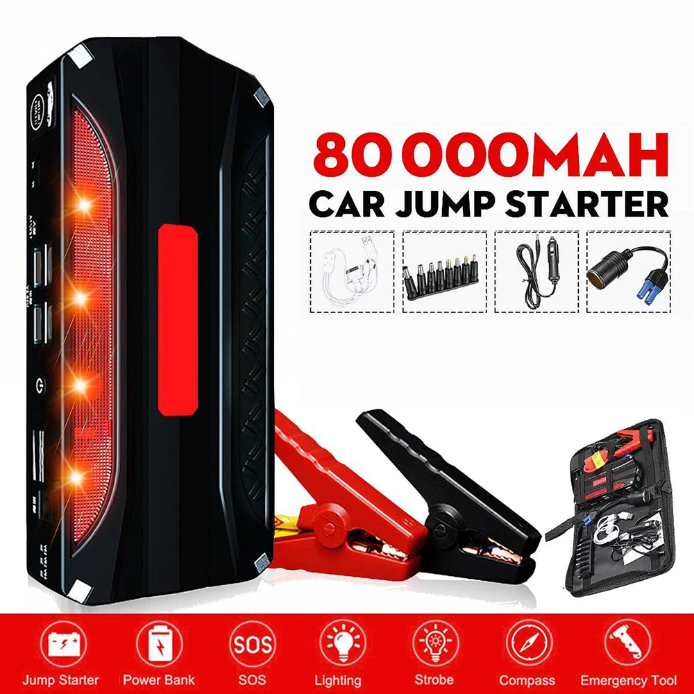 

80000mAh 12V Car Jump Starter Vehicle Emergency Battery Car Buster Auto Booster Battery Starter Power Bank Powerful LED Light