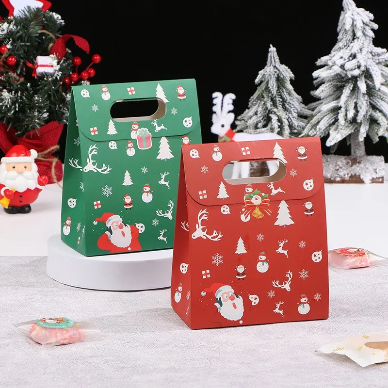 

10Pcs Christmas Paper Handbag Cookie Handmade Baked Snowflake Puff Pastry Milk Date Xmas Party Gift Packaging Bags