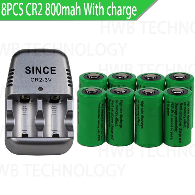 8pcs 15270 CR2 800mah rechargeable battery +3V CR2 charger, digital camera, made a special battery