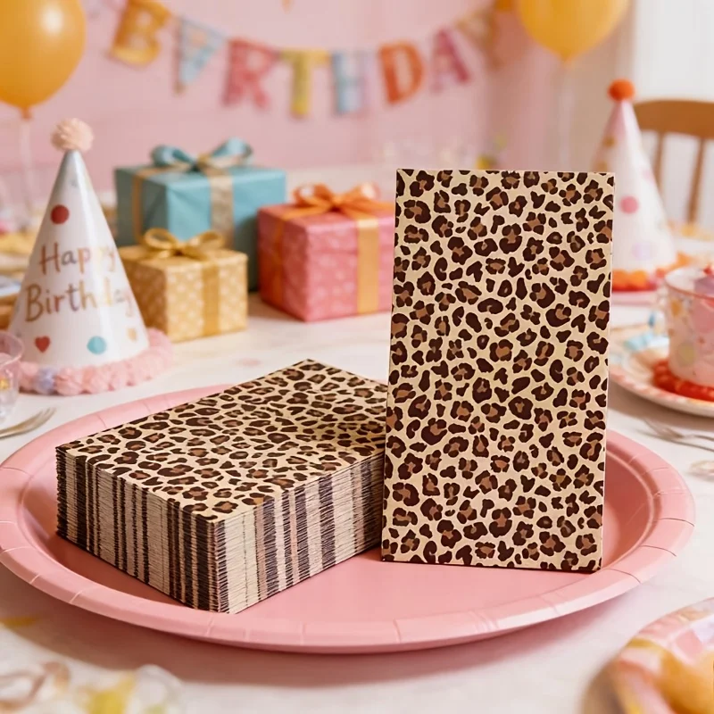 20 Stück Lange Servietten mit Leopardenmuster für Themenpartys, 2-lagiges Papier, für Hochzeiten, Geburtstage, Jubiläen, Partys, Einweg-Tissue – Detail 8