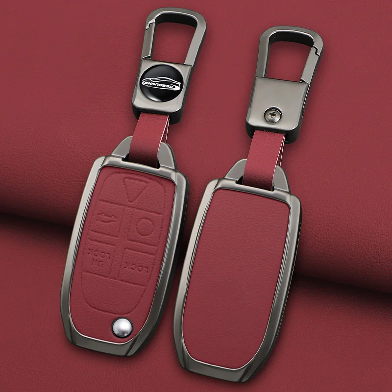 สังกะสีอัลลอยด์หนังสําหรับ Volvo XC90 XC70 S80 S60 S40 V70 V50 C30 C70 5 ปุ่มรีโมทคอนโทรลพวงกุญแจ Accessorie